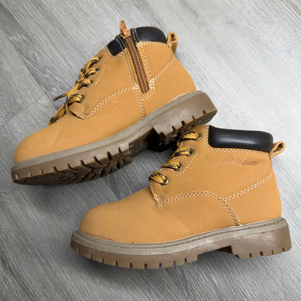 Eddie Bauer Karpie-T Toddler Boys Wheat Work Boots Size 12M Side Zip Lug Sole